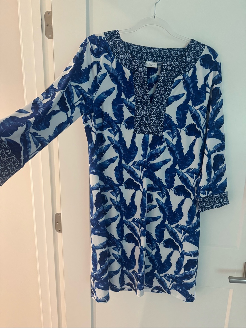 Cabana Life Blue White Tropical Palm Print Tunic Dress